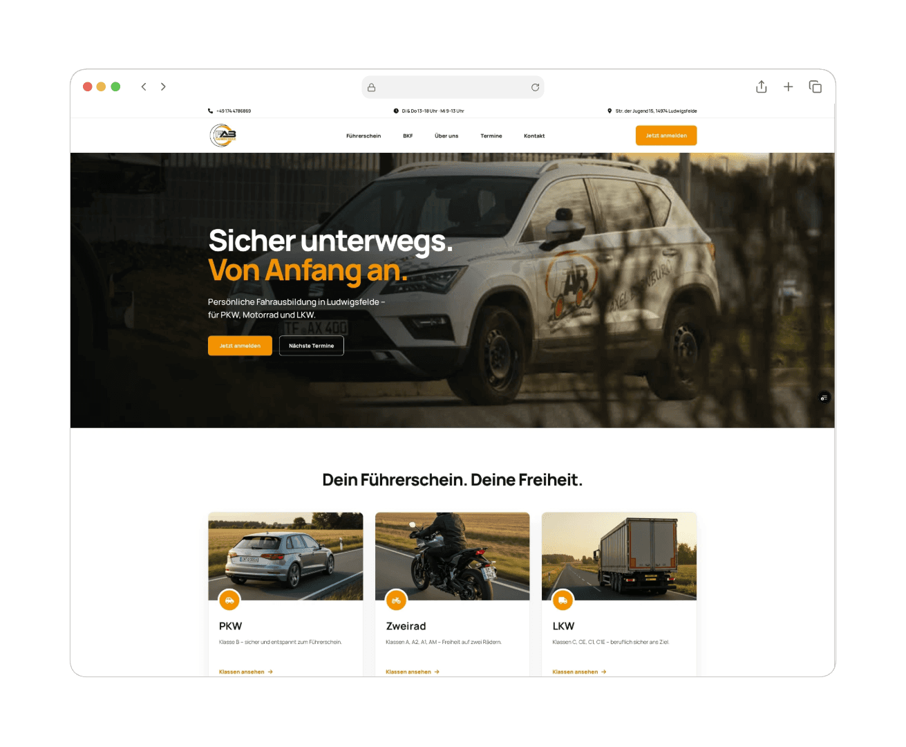 Startseite der Fahrschule Bernburg auf Desktop und Smartphone – Desktop-Mockup